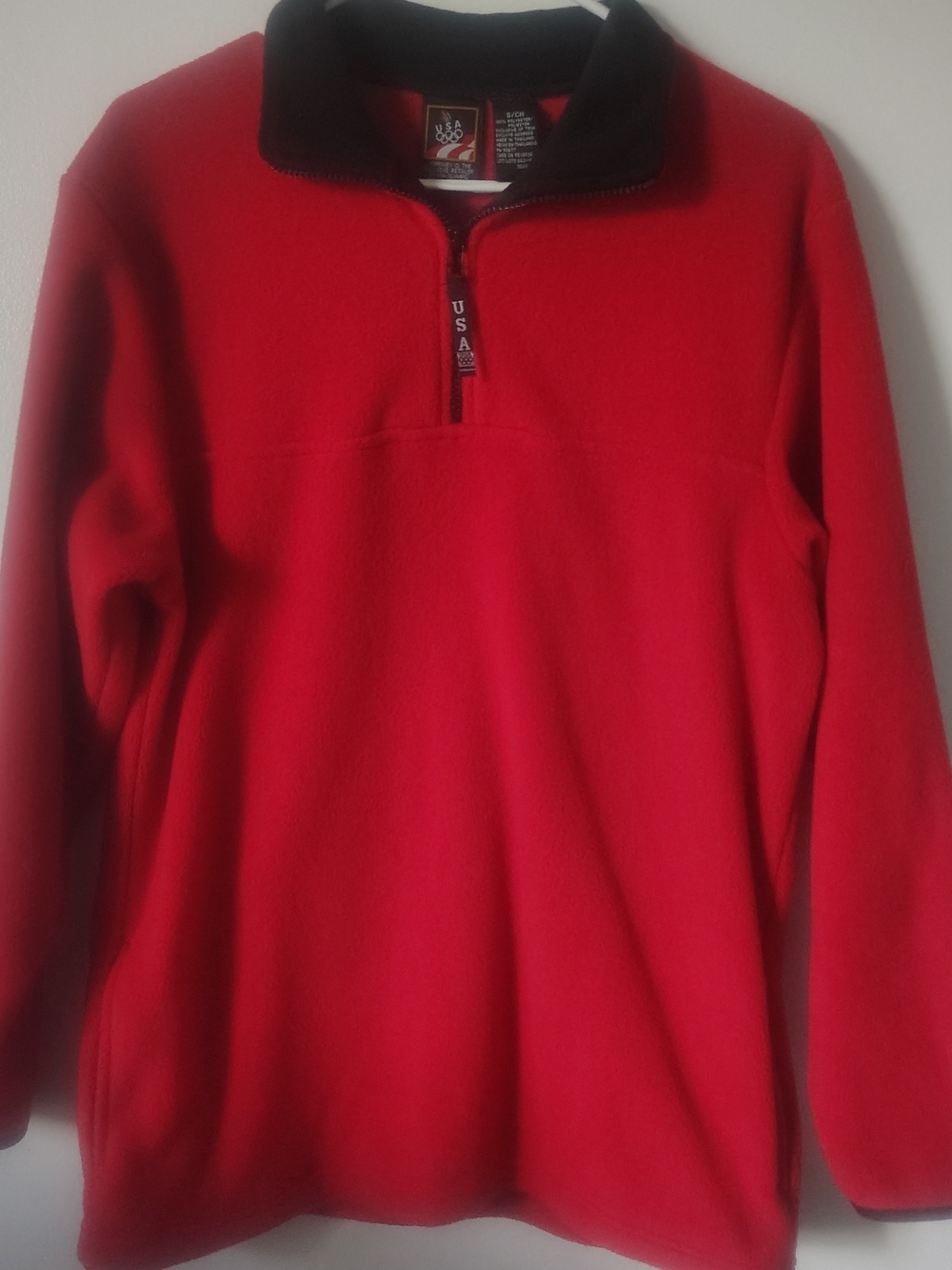 jcpenney Vintage Olympics Red Half-Zip Cowl Neck Fleece Sweater with Black Trim